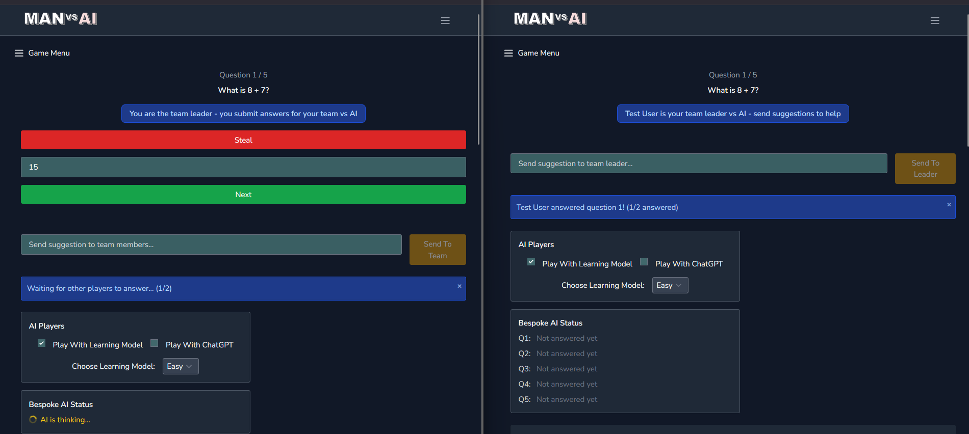 Real-time game lobby for players